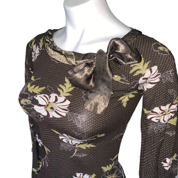 Retro Y2K Cote Femme Bateau Floral Neck Tie Stretch Top - Picture 7 of 8